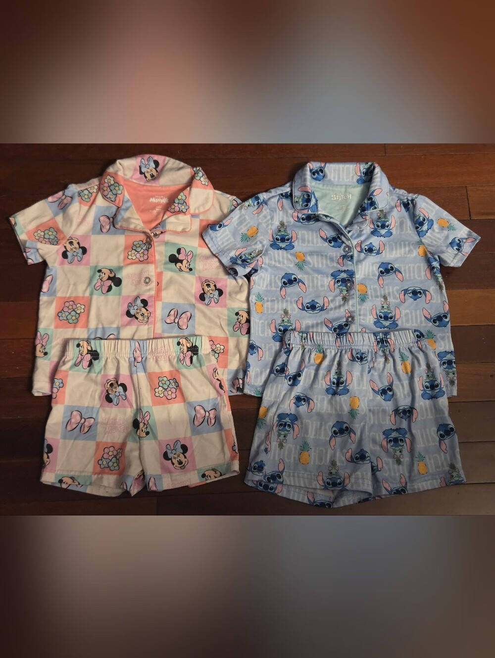 2 Pair Bundle Disney Kids Short Pajama Set - Minnie Mouse Pink & Stitch Blue
